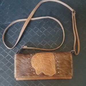 NWOT Montana West Wallet with Embossed Indian Design & Crossbody Strap